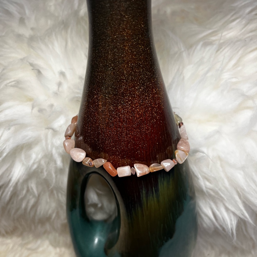 Genuine peach moonstone Stone Beaded Bracelet